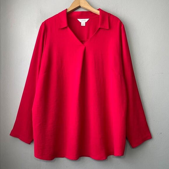 CJ Banks Womens Plus Size 1X Red Crepe Popover Tunic Top Holiday Chic Going Out - Picture 1 of 10